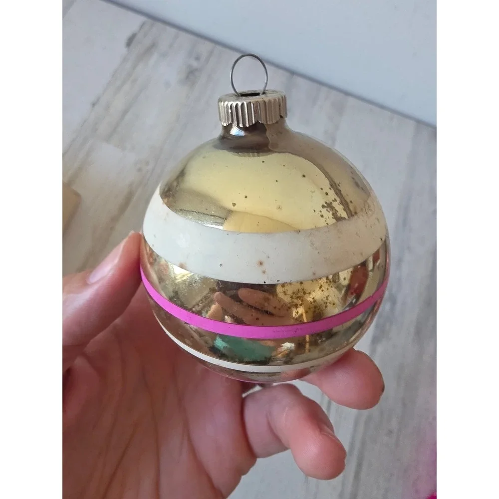 Vintage shiny Brite ornament matte ornament Pink gold Xmas tree
